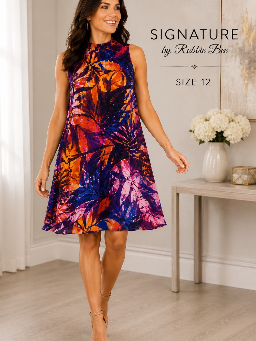 NWT Signature by Robbie Bee Tropical Cold Shoulder Dress 12